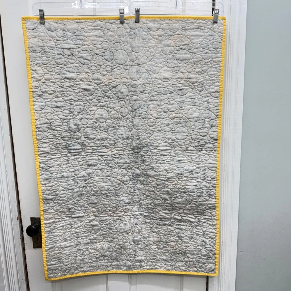 Handmade Elephant Print Baby Crib‎ Quilt Yellow Orange 29.5 x 41.5 Embroidered